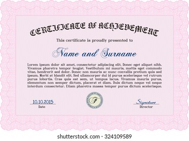Sample Certificate. Complex design. With complex linear background. Money style.