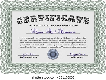 Sample Certificate. Complex design. Printer friendly. Vector illustration.