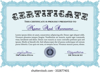 Sample certificate or diploma. Beauty design. Vector certificate template.Easy to print. 