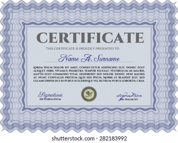 Sample certificate or diploma. Border, frame.Retro design. With complex background. 
