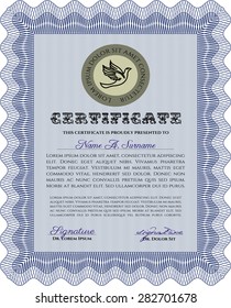 Sample certificate or diploma. Border, frame.Retro design. With complex background. 