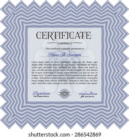 Sample certificate or diploma. Border, frame.Retro design. With complex background. 