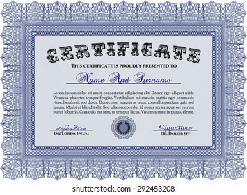 Sample certificate or diploma. Border, frame.Retro design. With complex background. 