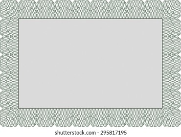 Sample certificate or diploma. Border, frame.Retro design. With complex background. 