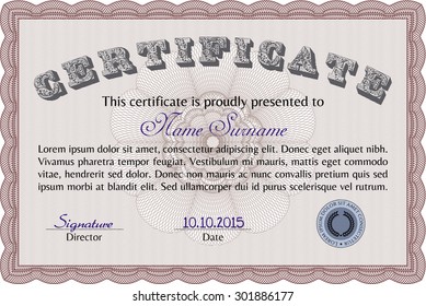 Sample certificate or diploma. Border, frame.Retro design. With complex background. 