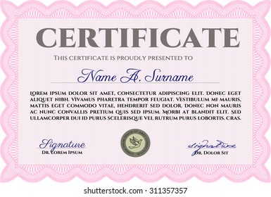 Sample certificate or diploma. Border, frame.Retro design. With complex background. 