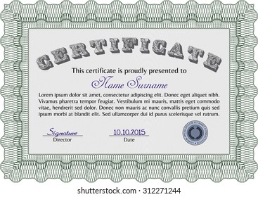 Sample certificate or diploma. Border, frame.Retro design. With complex background. 