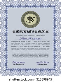 Sample certificate or diploma. Border, frame.Retro design. With complex background. 
