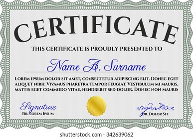 Sample certificate or diploma. Border, frame.Retro design. With complex background. 