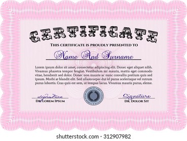 Sample certificate or diploma. Diploma of completion. With background. Elegant design. 