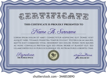 Sample certificate or diploma. Diploma of completion.With great quality guilloche pattern. Nice design. 