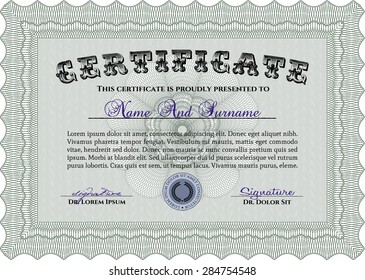 Sample certificate or diploma. Complex background. Superior design. Vector certificate template.