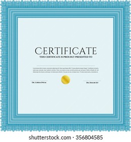 Sample certificate or diploma. Complex background. Frame certificate template Vector.Complex design. 