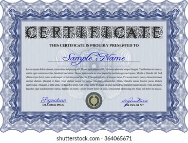 Sample certificate or diploma. With complex linear background. Detailed.Retro design. 