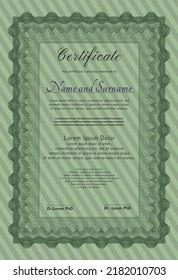 Sample certificate or diploma.  Cordial design.  With background.  Customizable, Easy to edit and change colors.  Green color.