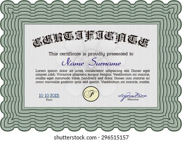 Sample certificate or diploma. Cordial design. Vector certificate template.Easy to print. 