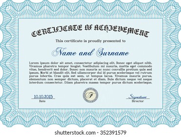 Certificado o diploma de muestra. Diseño cordial. Detallado.Con fondo complejo. 