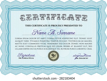 Sample certificate or diploma. Detailed.Nice design. With background. 