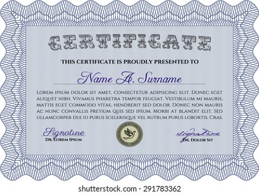 Sample certificate or diploma. Detailed.Nice design. With background. 