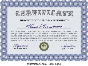 Sample certificate or diploma. Detailed.Nice design. With background. 