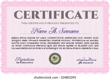 Sample certificate or diploma. Detailed.Nice design. With background. 