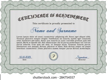 Certificado o diploma de muestra. Detallado.Con fondo lineal complejo. Diseño elegante. 