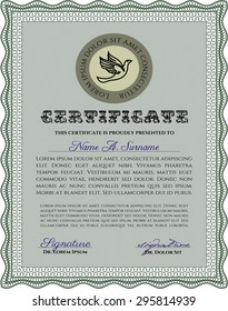 Sample certificate or diploma. Detailed.With complex linear background. Elegant design. 