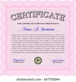 Sample certificate or diploma. Detailed.With guilloche pattern and background. Retro design. 