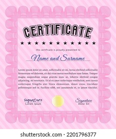 Musterzertifikat oder Diplom.  Elegantes Design.  Mit komplexem, linearem Hintergrund.  Anpassbar, einfach zu bearbeiten und die Farben zu ändern.  Rosa Farbe.