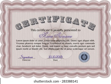 Sample certificate or diploma. Elegant design. With guilloche pattern. Vector pattern that is used in currency and diplomas.