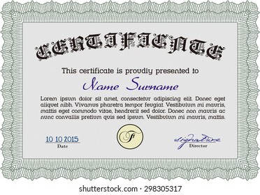 Sample certificate or diploma. Elegant design. With guilloche pattern. Vector pattern that is used in currency and diplomas.