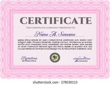 Sample certificate or diploma. Frame certificate template Vector.Complex background. Lovely design. 