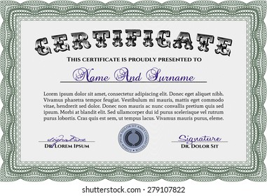 Certificado o diploma de muestra. Con patrón de guilloche. Diseño moderno. Plantilla de certificado de vector.