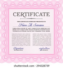 Sample certificate or diploma. With linear background. Cordial design. Vector pattern that is used in money and certificate.