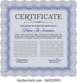 Sample certificate or diploma. With linear background. Detailed.Excellent design. 