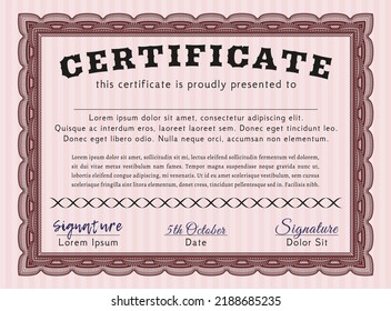 Sample certificate or diploma.  Modern design.  With linear background.  Vector illustration.  Red color.