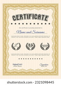 Sample certificate or diploma.  Modern design.  With guilloche pattern.    Orange color.