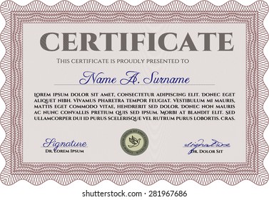 Sample certificate or diploma. Modern design. With linear background. Vector pattern that is used in currency and diplomas.