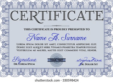 Sample certificate or diploma. Modern design. Complex background. Vector certificate template.