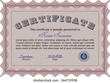Sample certificate or diploma. Modern design. With guilloche pattern. Vector illustration.