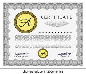 Sample certificate or diploma.  Money Pattern design.  With linear background.  Vector illustration.  Grey color.