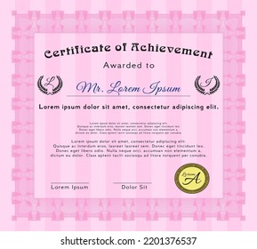 Sample certificate or diploma.  Nice design.  Printer friendly.  Vector illustration.  Pink color.