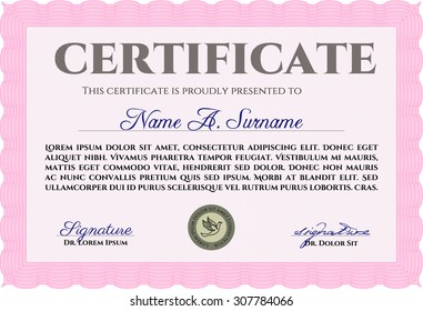 Sample certificate or diploma. Nice design. Money style.With guilloche pattern and background. 