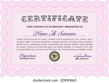 Sample certificate or diploma. Nice design. Vector certificate template.With background. 