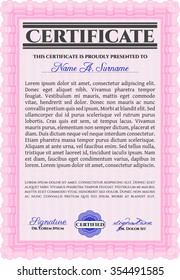Sample certificate or diploma. Nice design. Money style.With guilloche pattern and background. 