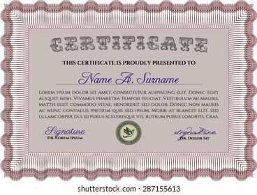 Sample certificate or diploma. Printer friendly. Money style.Good design. 