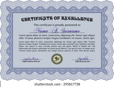 Sample certificate or diploma. Printer friendly. Money style.Good design. 