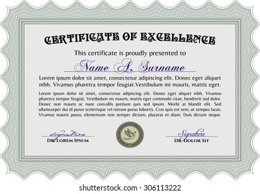 Sample certificate or diploma. Printer friendly. Money style.Good design. 