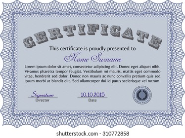Sample certificate or diploma. Printer friendly. Money style.Good design. 