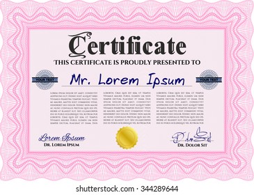 Certificado o diploma de muestra. Diseño retro. Fondo complejo. Detallado.